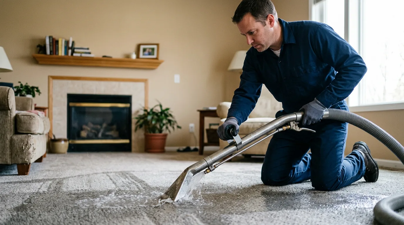 Water damage restoration technician working near Waveland, IN